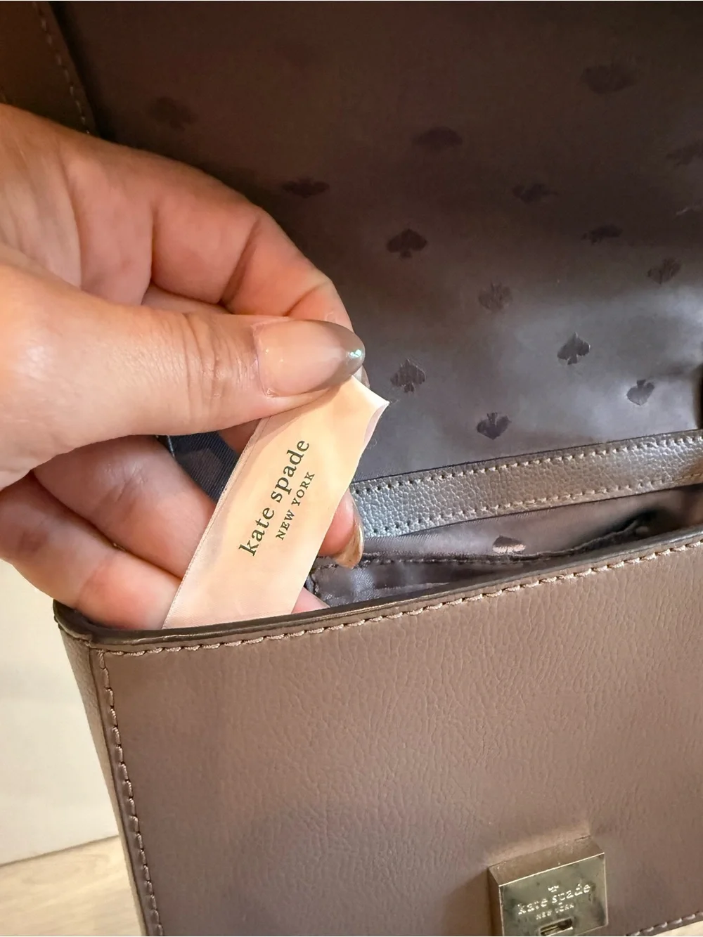 kate spade Brown Leather Satchel with Gold Chain Strap